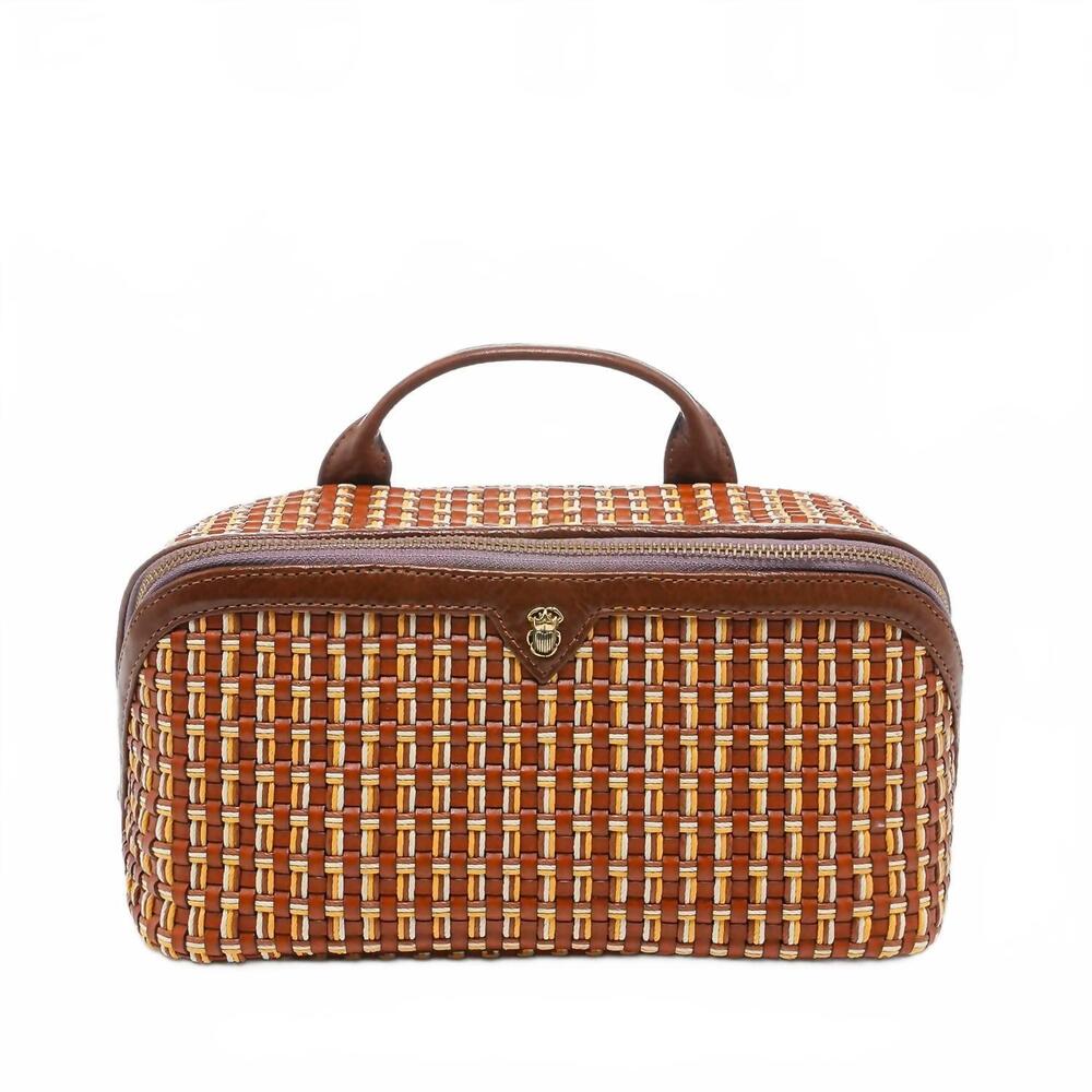 NEW CLARE V. women's fusealis woven leather charlotte case in brown